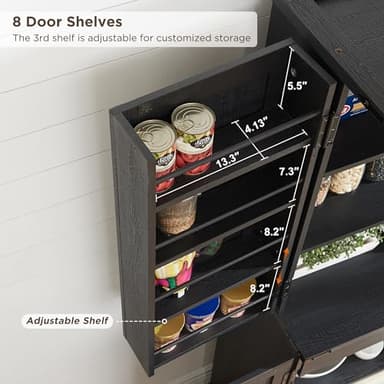 ACCOHOHO 72" Tall Kitchen Pantry, Farmhouse Storage Cabinet with Barn Door, Organizer, Drawer and Adjustable Shelves, Rustic Wood Cupboard for Kitchen, Dining Room, Bathroom, Black - Image 5