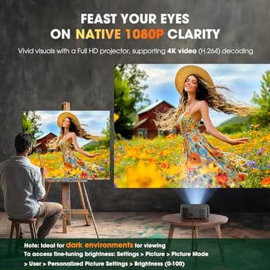 [2025 Netflix-Licensed | 386+ Built-in Apps] DBPOWER E2 Smart Projector with WiFi and Bluetooth, Mini Projector 4K Support with Netflix, Youtube, Disney+, Hulu, Max, Crunchyroll w Portable Case - Image 7