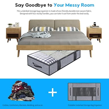 Onlyeasy Foldable Underbed Bags 2 Pack - Blankets Clothes Comforters Storage Bag Breathable Zippered Organizer for Bedroom with Clear Window and 4 Handles, 39.4x19.7x5.9 in, Linen-like Grey, MXDUBBP2 - Image 6