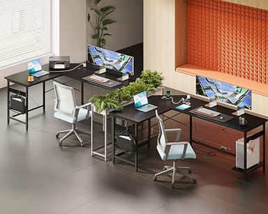 Coleshome 66" L Shaped Gaming Desk with Outlet, L Shaped Desk with CPU Stand, Corner Computer Desk, Home Office Desk, Writing Desk, Black - Image 4
