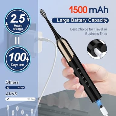 Electric Toothbrush for Adults, 5 Modes Sonic Toothbrush with 4 Brush Heads, 50000 VPM Deep Clean, 100-Day Battery Life, IPX7 Waterproof Rechargeable Toothbrushes Built-in Smart Timer for Home, Travel - Image 5