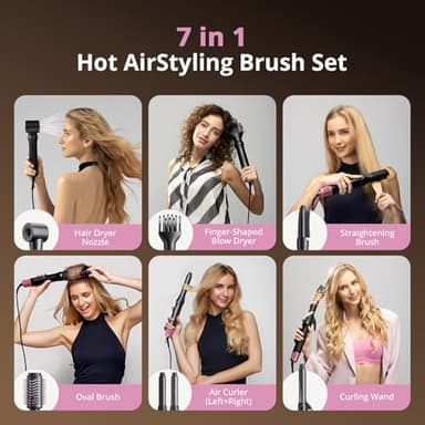 7-in-1 Hair Dryer Brush & Hair Styler, Fast Drying Blow Dryer & Curling StylingTool, Hot Air Styler No Heat Damage, Powerful Multi-Styler for Curling Volumizing Straightening Styling (Blush Pink) - Image 2