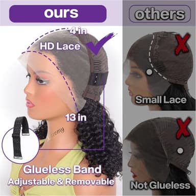 HIRIREMY Deep Wave BOB Wig Human Hair 13x4 HD Curly BOB Lace Front Wigs Human Hair Pre Plucked Wear And Go Glueless Short Curly Frontal BOB Wigs For Black Women Wet And Wavy 14 Inch - Image 4