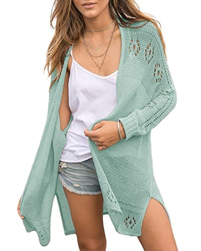 Misassy Womens Open Front Knit Sheer Cardigans Summer Boho Lightweight Long Sleeve Kimono Long Sweater - Image 1