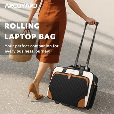 Arcoyard Rolling Laptop Bag, Rolling Briefcase for Women with Waterproof Pocket, 17.3 Inch Computer Bag, Underseat Carry On Luggage with Wheels for Work Travel Business, Lightweight Beige Brown - Image 2