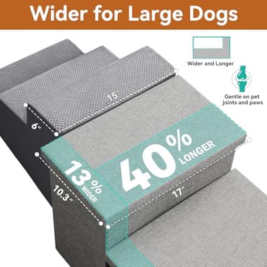 Zerbuger Wider Dog Stairs with Storage 18" H, 3-Step Sturdy Dog Steps for Large/Medium/Small Older Senior Dogs Cats, Folding Pet Stairs Climbing Bed or Couch, Arthritis-Friendly (Gray, No Condo) - Image 3
