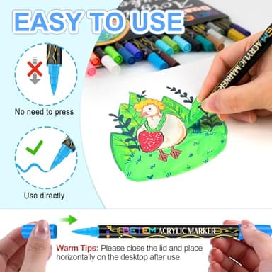 Betem Acrylic Paint Markers, Dual Tip 24 Colors Acrylic Paint Pens with Brush Tip and Fine Point, Art Supplies for Rock, Wood, Canvas, Stone, Glass, Ceramic, Rock Painting DIY Crafts Making Drawing - Image 3