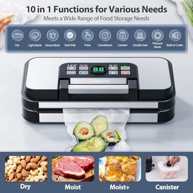95Kpa Powerful Precision Pro Vacuum Sealer with Double Heat Seal & Double Pump, Easy-Lock Handle, 10-in-1 Vacuum Sealer Machine for Food with Bags Storage, Built-in Cutter, Green - Image 5