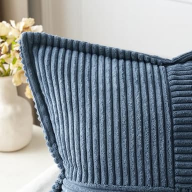 MIULEE Decorative Throw Pillow Covers for Couch Bed Livingroom 18x18 Inch Set of 2 Blue Boho Accent Throw Pllows Broadside Striped Patchwork Soft Corduroy Summer Coastal Pillowcases - Image 5