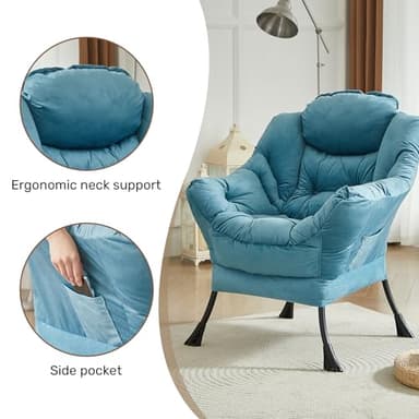 HollyHOME Lazy Chair with Armrest and Side Pocket, Comfy Accent Lounge Chair,Leisure Sofa Armchair for Living Room, Bedroom, Dorm, or Small Spaces, Oversized Reading Sofa Chair, Textured Blue - Image 4