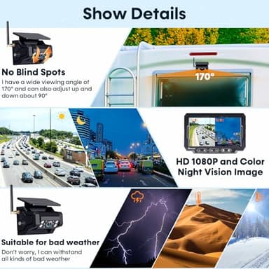 Magnetic Solar Wireless Backup Camera: 7" Portable 1 Min Easy Install Scratch-Proof No Delay Backup Camera for Truck Rechargeable HD 1080P for Trailer Small RV Camper Pemacom P15 - Image 5