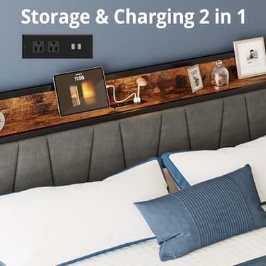 LIKIMIO California King Bed Frame with 4 Storage Drawers, Platform Bed with Charged Headboard, Sturdy and Stable, No Noise, No Box Spring Needed, Easy to Install, Vintage Brown and Gray - Image 4