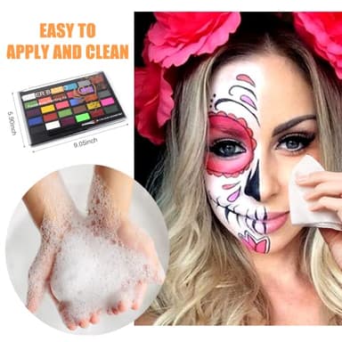 VOLLUCK Face Paint Kit, Water Based Facepaint Makeup Kit with 30 Vibrant Colors, 10 Brushes & 6 Stencils, Easy to Use and Clean Body Paint for Halloween, Birthday, Cosplay, Festivals - Image 4