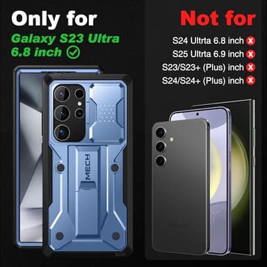 TONGATE for Samsung Galaxy S23 Ultra Case, [Built-in Slide Camera Cover & Screen Protector] [2 Front Frame] Military Grade Shockproof S23 Ultra Phone Case with Kickstand & Belt-Clip 6.8", Blue - Image 2