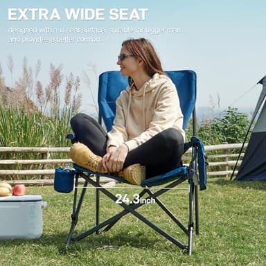 EVER ADVANCED Oversized Folding Camping Chair for Adults with Adjustable Lumbar Support, Heavy Duty Chair with Side Pockets, Portable Collapsible Quad Chair for Outside, Support Up to 500lbs,Blue - Image 5