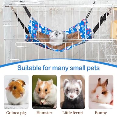 BESNEW Enlarged Guinea Pig Hammock with Summer Mat,Cooling Guinea Pig Cage Accessories Ferret Rat Waterproof Hanging Hammock for Small Animals Hiding Sleeping,Adjustable Length 13.8x13.8 in - Image 5