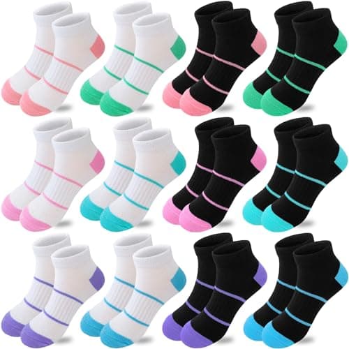 Bemeol Girls Socks 12 Pairs Ankle Socks Girls Low Cut Athletic Sock for Little Big Kids(7-10 Years) - Image 1