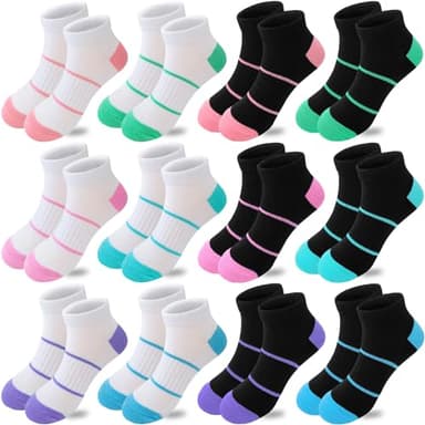 Bemeol Girls Socks 12 Pairs Ankle Socks Girls Low Cut Athletic Sock for Little Big Kids(7-10 Years) - Image 1