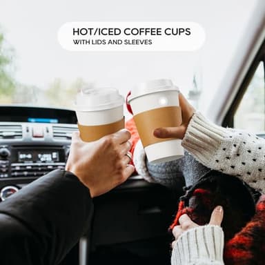 [100 Pack] 12 oz Paper Coffee Cups, Disposable Paper Coffee Cup with Lids, Sleeves, and Stirrers, Hot/Cold Beverage Drinking Cup for Water, Juice or Tea, Suitable for Home, Shops and Cafes - Image 5