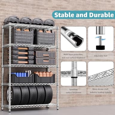M MZG Steel Storage Shelving 5-Tier Utility Shelving Unit Steel Organizer Wire Rack for Home,Kitchen,Office,Garage, 1750 LBS Capacity 17.7" D x 47.2" W x 72.3" H - Image 5