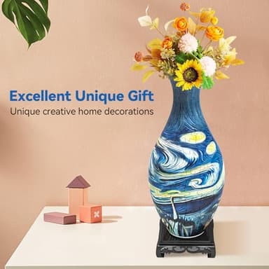 3D Puzzles Vase for Adults, Crafts for Adults, 160 Pieces Plastic DIY Unique Flower Vase with LED Light House Warming Gift Birthday Gifts for Flower Arrangements and Home Decor (Blue - Image 5