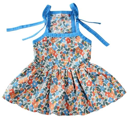 MSNFOASM Dog Dresses Pet Shoulder Strap Thin Vest Skirt,Small Dog Floral Dress Cat Sun Protection Princess Skirt(Blue,XS) - Image 1