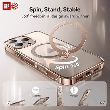 CASEKOO 360 Spin Magnetic Stand for iPhone 16 Pro Max Case Desert Titanium [Compatible with Magsafe][16FT Military Protection] Slim Polished for iPhone 16 ProMax Case with Stand 6.9'', Rose Gold - Image 3
