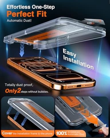 LK 2 Pack for iPhone 17 Pro Max / 16 Pro Max Screen Protector Tempered Glass, Military Grade Shatterproof [Auto Dust-Elimination, 0 Dust & Bubbles] Max Coverge Screen Protector for 17 Pro Max - Image 2