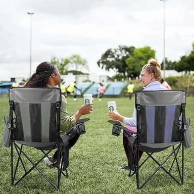 Nazhura 2 Pack Outdoor Camping Chairs Folding/Foldable/Portable with Cooler Pouch, Mesh Backrest and Cup Holder Pocket(Grey, 2 Pack) - Image 2