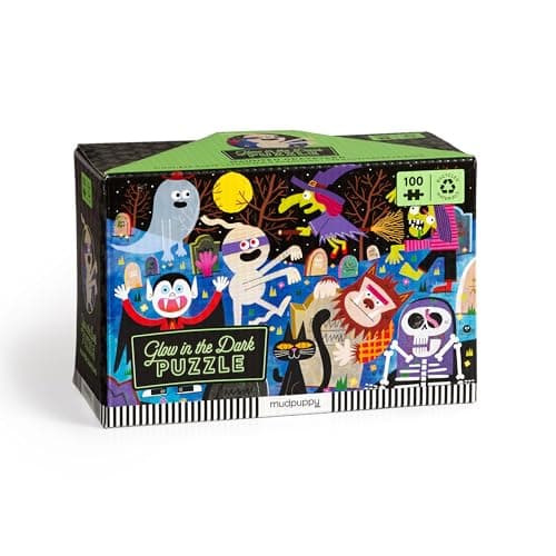 Mudpuppy Haunted Graveyard – 100 Piece Glow in The Dark Jigsaw Puzzle with a Scary Scene of Monsters and Creatures and Hidden Spooky Details in The Dark - Image 1