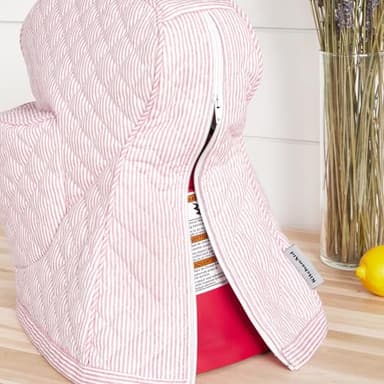 KITCHENAID Fitted Tilt-Head Stand Mixer Cover with Storage Pocket, Quilted 100% Cotton,14.4"x18"x10", Ticking Stripe Hibiscus Pink - Image 5