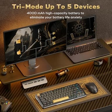 Redragon K738 Wireless Mechanical Keyboard, Gasket Mounted RGB Gaming Keyboard, 3-Mode (2.4G/BT/USB), Pre-lubed Linear Switches, 75％ Layout, 82 Keys Hot Swappable for PC/Mac - Black Gold - Image 4