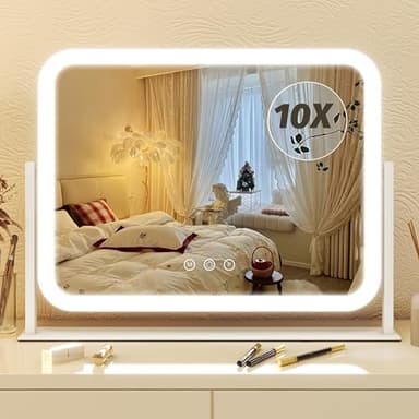 FENNIO Vanity Mirror with Lights 17''x13'' Makeup Mirror with Lights,Vanity Mirror Touch Screen with 3-Color Lighting,Dimmable,for Vanity Desk Tabletop White - Image 1