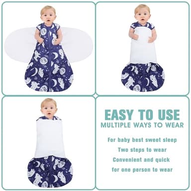 BSTOPPT Newborn Sleep Sack Baby Swaddle,3-Way Adjustable Wearable Blanket,100% Rayon Cotton Swaddling Sleeping Bag，TOG 0.5 (Fox & Dinosaurs, 6-12 Months) - Image 3