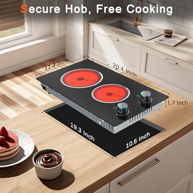 2 Burner Electric Cooktop 120V, 12 Inch Stove Top Burner 2000W, Double Burner Electric Stove with Knob Control, 9-Level Heat, Overheat Protection, High-Temp Alarm, 120V UL Plug - Image 7