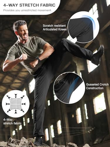 FREE SOLDIER Men's Outdoor Cargo Hiking Pants with Belt Lightweight Waterproof Quick Dry Tactical Pants Nylon Spandex (Black 38W/30L) - Image 5