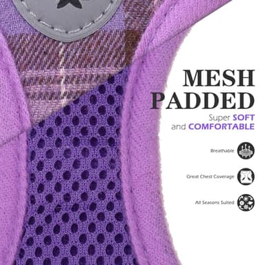 EXPAWLORER Classic Plaid Puppy Harness - Small Dog Harness and Leash Set - Dog Collar and Leash Set with AirTag Holder, Soft Padded Step in Dog Vest Harness No Pull Reflective for Outdoor, Purple M - Image 3