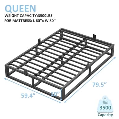 Bilily 10 Inch Queen Bed Frame with Steel Slat Support, Low Profile Queen Metal Platform Bed Frame Support Mattress Foundation, No Box Spring Needed/Easy Assembly/Noise Free - Image 3