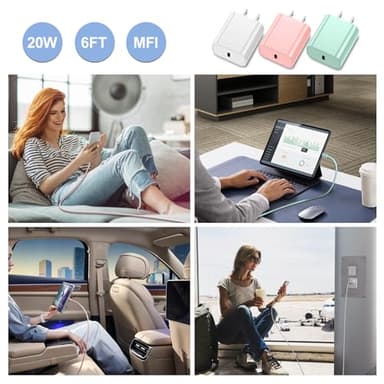 Compatible with iPhone 14 Fast Charger,3 Pack Type-C Charger with 6ft USB C Cable,20W PD USB C Wall Charger Adapter with Type C to Liighting Cables Compatible with iPhone 14/14 Pro/14 Pro Max/13/12/11 - Image 7