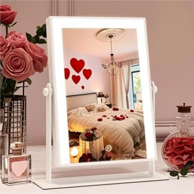 ROLOVE 9"x11" Small Vanity Mirror with Lights, Lighted Makeup Mirror with Light, Portable Tabletop Cosmetic Make Up Mirror, Smart Touch Control, Dual Power Supply, 360°Rotation - Image 1