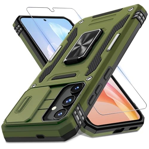 DEERLAMN Case for Samsung Galaxy S25+ Plus 6.7-Inch with Slide Camera Cover+Screen Protector(1 Pack), Rotated Ring Kickstand Military Grade Shockproof Protective Cover-Olive Green - Image 1