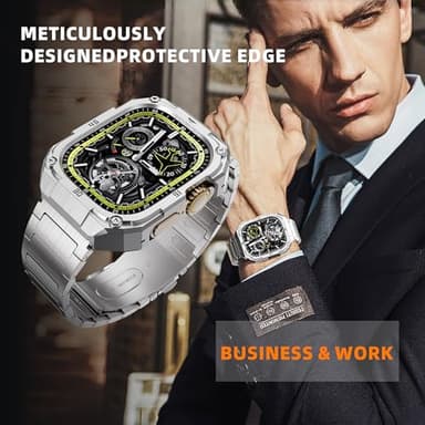Stainless Steel Case with Band Compatiable for Apple Watch Band 44mm -Rugged Metal iWatch Bumper Cover and Strap for Men iWatch Bands Series 6 5 4,Silver - Image 8