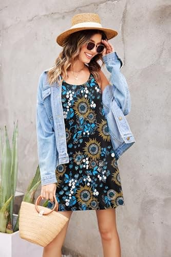 Ekouaer Women's Racerback Sleeveless Nightgown, Black Plant Flower, X-Large - Image 4