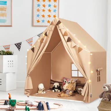 MORITECK Kids Play Tent with Padded Mat & Star LED Lights for Ages 4-8-10 Year Old Girls Boys, Large Cute Indoor Play Room House Tent for Toddler Children - Image 2