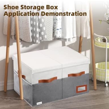 Supowin Shoe Organizer for Closet, Foldable Shoe Storage Bins with Lid & Adjustable Dividers, Fabric Shoe Box Storage Containers with Four Reinforced Handles, Fits 16 Pairs, 1 Pack, Grey - Image 6