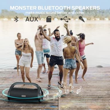 Monster Adventurer Max Bluetooth Speaker with Two Wireless Microphones, IPX7 Waterproof Outdoor Speaker with 100W Powerful Stereo Sound, Portable for Home, Party, Camping, Gold - Image 5