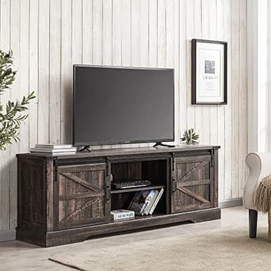 OKD Farmhouse TV Stand for 75 Inch TV with Sliding Barn Door, Rustic Wood Entertainment Center Large Media Console Cabinet Long Television Stands for 70 Inch TVs, Dark Rustic Oak - Image 6