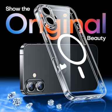 CANSHN Magnetic for iPhone 16 Plus Case Clear, Upgraded [Full Camera Protection] [Compatible with Magsafe] Non-Yellowing Protective Shockproof Bumper - Clear - Image 4