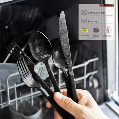 Alata Cube Black 20-Piece Forged Silverware Set Stainless Steel Flatware Set,Service for 4,Matte Satin Polished Cutlery Set,Dishwasher Safe - Image 6