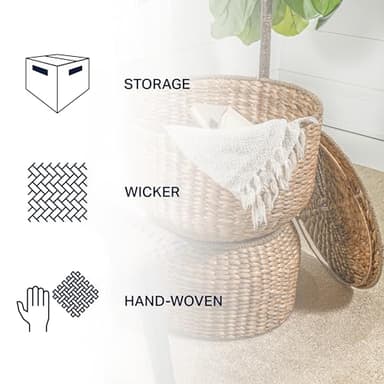 happimess SAT1000A Bhola 18" Hourglass Handwoven Hyacinth Storage Accent Table with Lid for Storage and Decoration in Bedroom, Living Room, Kitchen, Dining Room, Entryway, Guestroom, Natural - Image 4